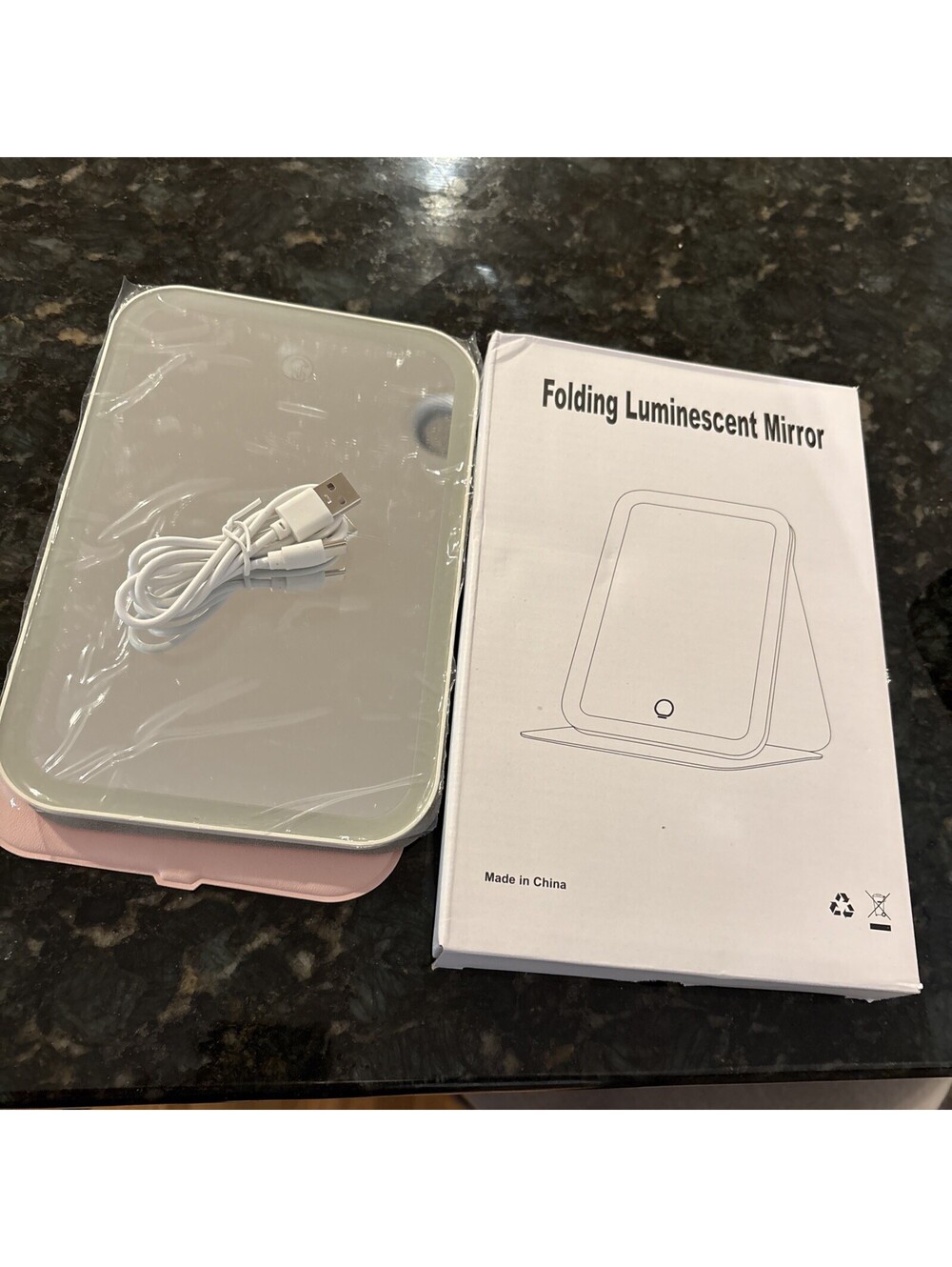 Light Up Rechargeable Mirror Pink Cover 5x8” New In Box